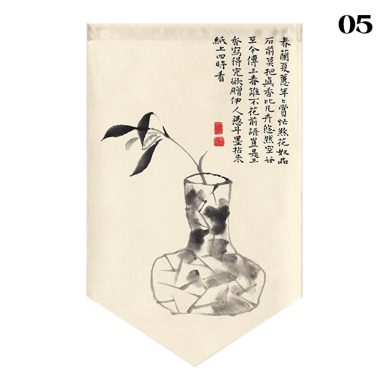 Chinese Landscape Painting Short Curtain Restaurant Cafe Decor Noren Home Window Decor Hanging Half Curtain Kitchen Partition