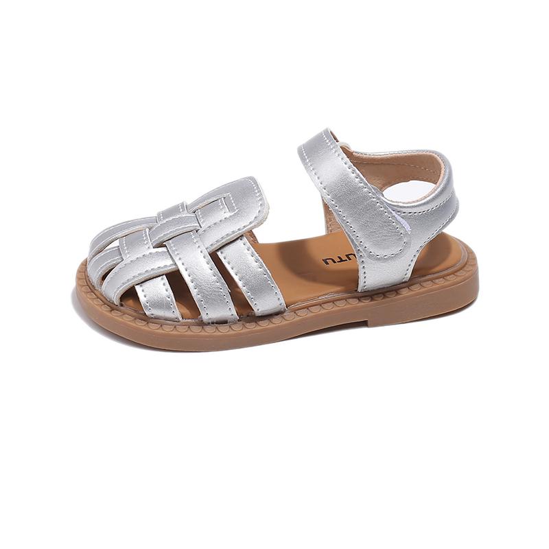 

Girls retro woven toe sandals, children s princess girls, new summer style, summer genuine leather Roman soft sole 24