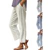 Women's Elastic Waist Linen Pants Straight Leg Trousers Striped Pocket Loose Fit Japanese Casual Summer Long Pants