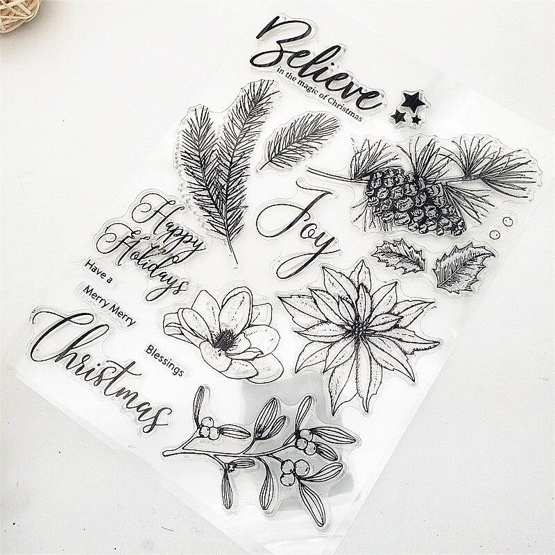 15x20.5 Christmas Pine Clear Stamps Transparent Seal Silicone Seal TPR Christmas Wedding Roller Stamps DIY Scrapbook Album Card