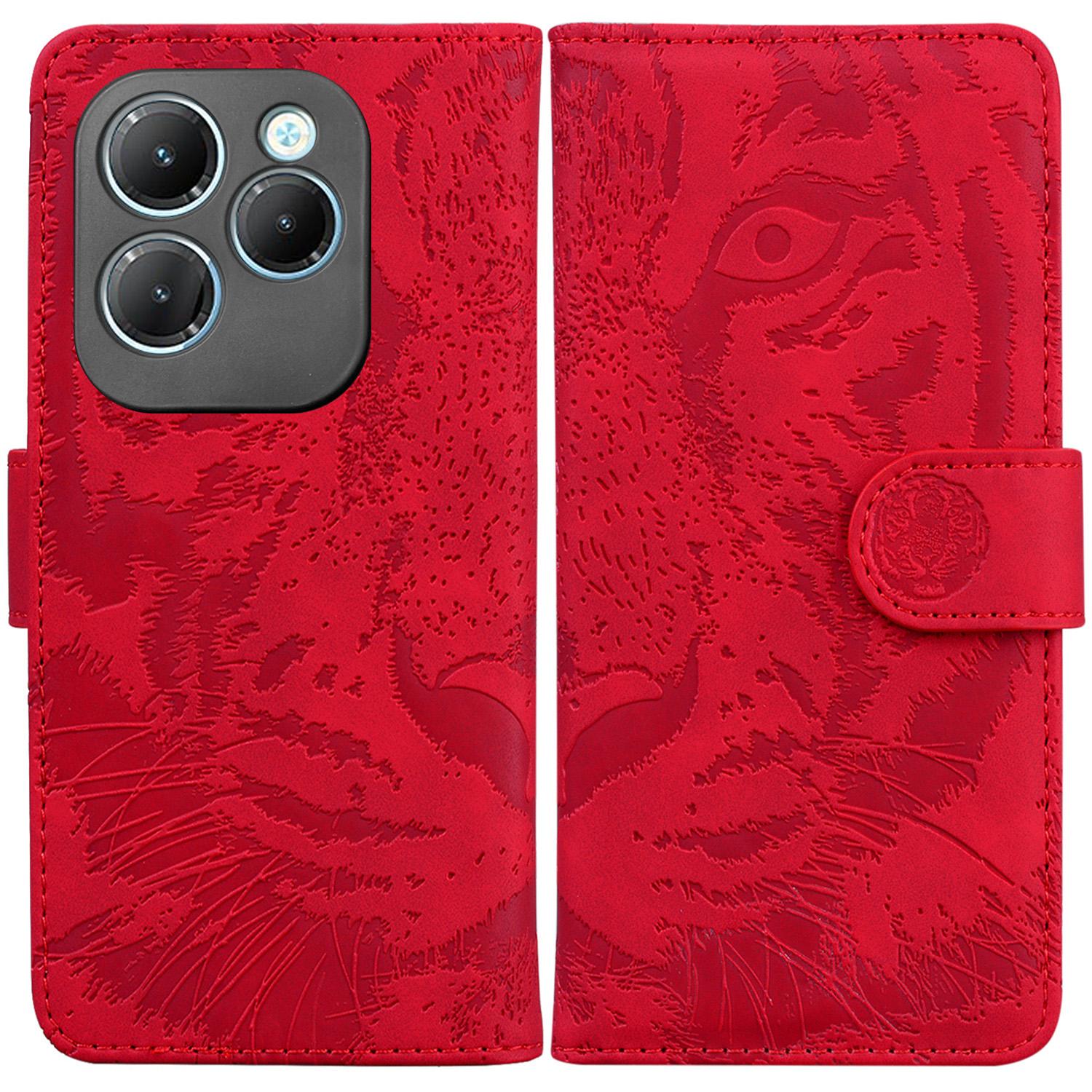 

For Infinix Hot 40/40 Pro Case Tiger Pattern Drop-Proof PU Leather Wallet Phone Cover Red
