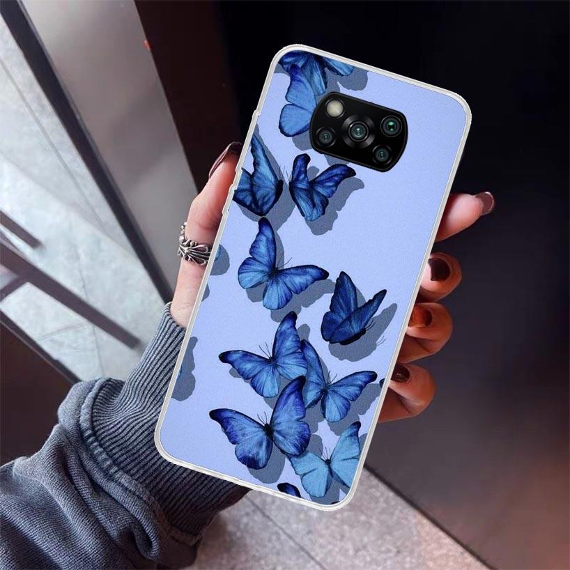 Blue Butterfly Beautiful Wing Phone Case For Xiaomi Poco X7 X6 X5 Pro F7 Ultra Redmi 15C 15 13 13C 12 12C 10 10A 10C 9 9A 9C 9T