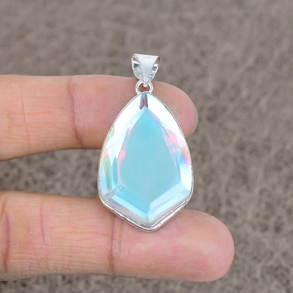 Mystic Topaz Gemstone Handmade 925 Sterling Silver Jewelry Pendant 1.81" KKG-59