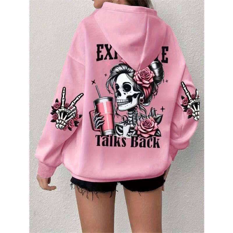 Popular Extended Hoodie with Long Sleeves Featuring a Skull And Letter Print, Casual Oversized Sweatshirt
