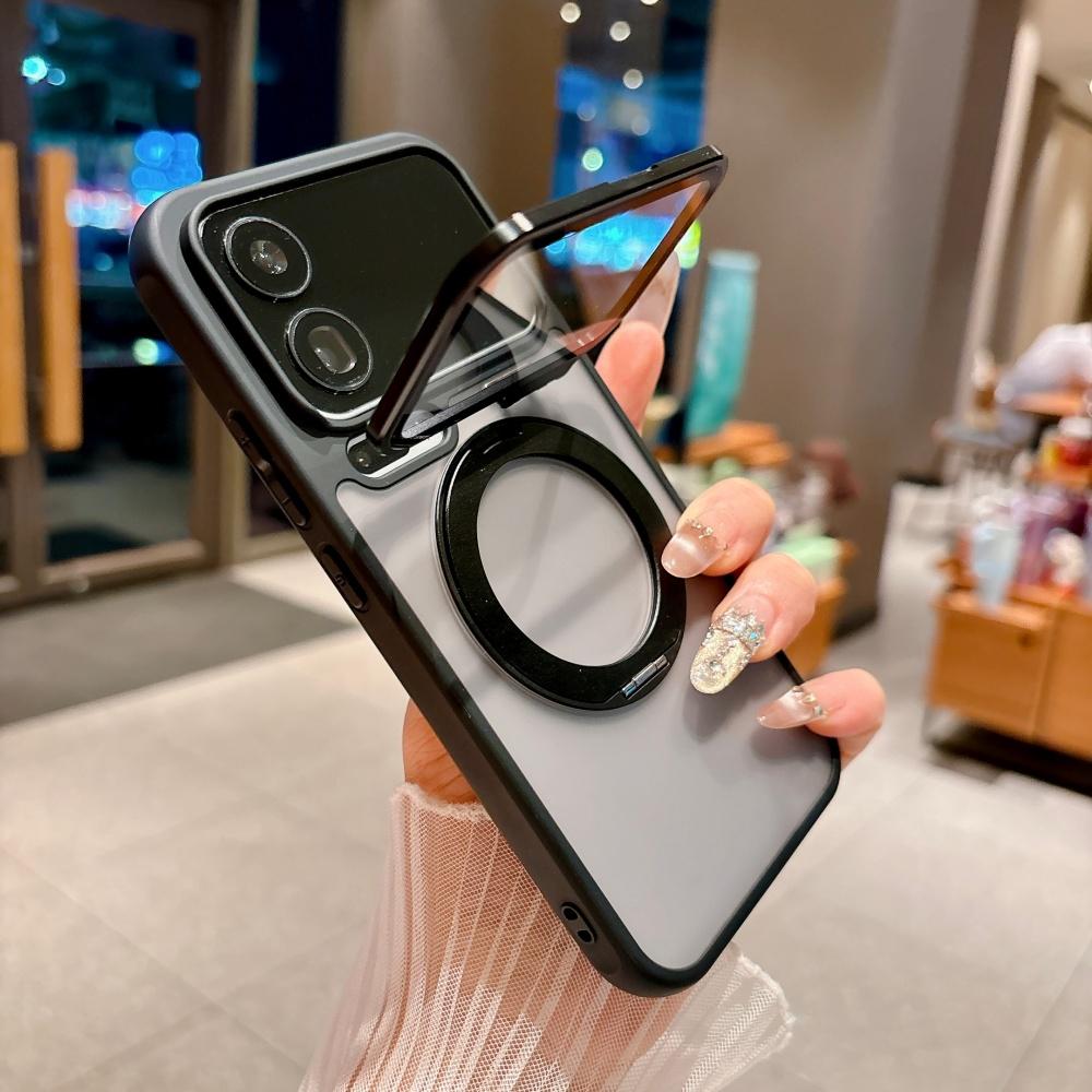 Matte Transparent Magnetic Bracket Holder Case for Xiaomi 17 Pro Max Glass Lens Protection Fold Camera Stand Shockproof Cover