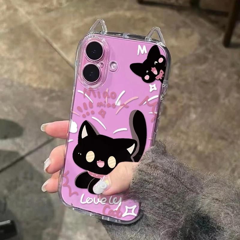 Scare the Black Cat for Apple IP16/17Promax Mobile Phone Case Air Cat Ears 15 Transparent 14 Cute 13 Soft