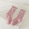 Girls Black Calf Socks Cute Bowknot Pearl Decor Combed Cotton Comfortable Toddler Baby Socks