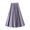 Women's Pleated Midi Skirt Chiffon Elastic High Waist Long Skirts Swing A-Line Boho Flowy Skirts Outfits Casual Beach Ruffled Maxi Skirt for Women