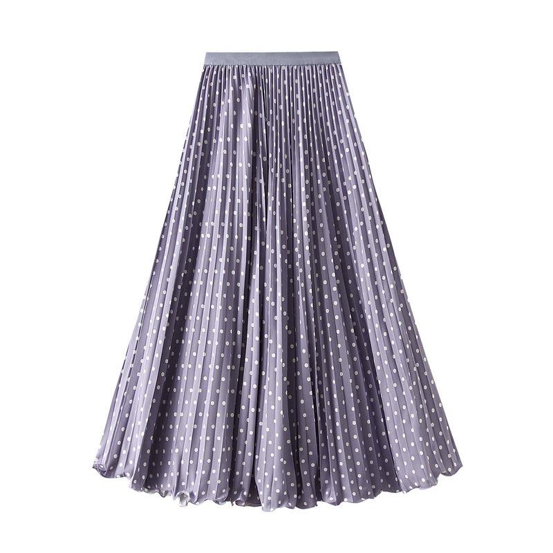 Women's Pleated Midi Skirt Chiffon Elastic High Waist Long Skirts Swing A-Line Boho Flowy Skirts Outfits Casual Beach Ruffled Maxi Skirt for Women