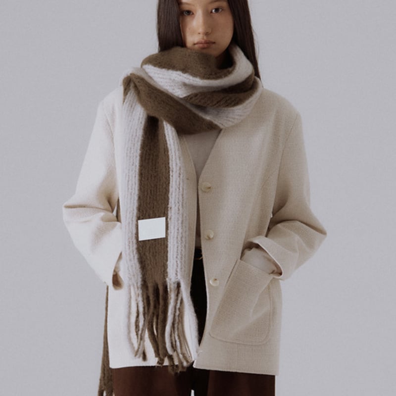 SILN Serra Wide Stripe Knit Muffler (MOSS KHAKI/ASH)