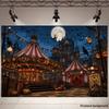 One 2D flat banner with a Halloween circus carnival theme background including a carousel.zyc