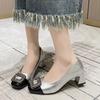 Fashion Women Pumps Shoese Style Banquet Women's with Diamond Heel Shallow Mouth Splicing Square Metal Rhinestone Buckle   High Heels