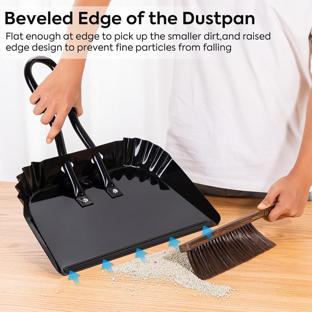 17 Inch Metal Large Handheld Dustpan and Hand Broom Brush Set for Sweeping Small Items In Indoor and Outdoor Space