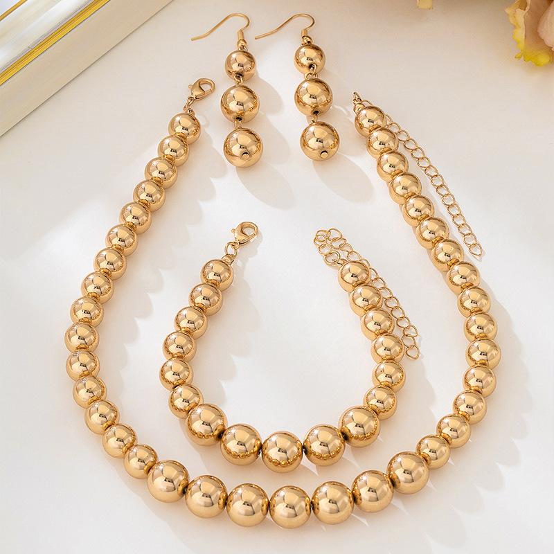 Punk Contrasting Color Beaded Temperament Niche Round Ball Personalized Necklace Bracelet Earring Set