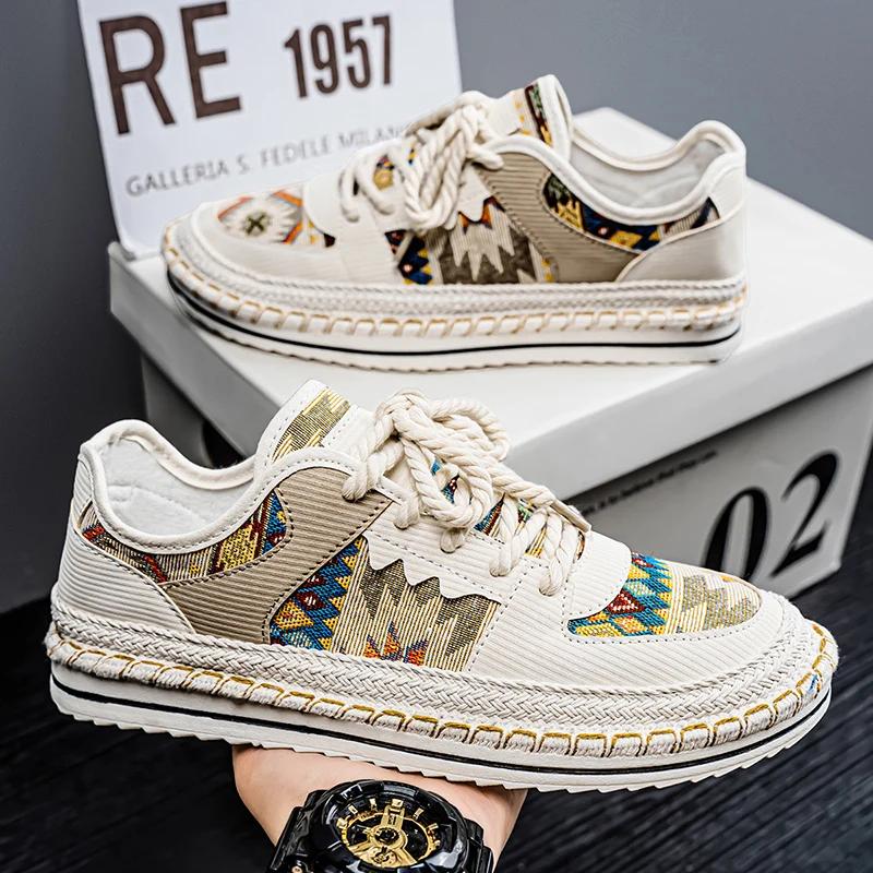 

New Fashionable Mens Canvas Trainers Lightweight Breathable Low Top Casual Shoes with Blocking Design 39 бежевый