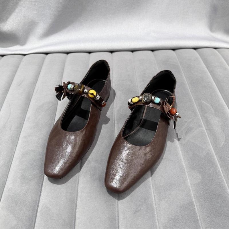 

Fashion Square Toe Shallow Mouth Low Heel Single Shoes Autumn New Metal Slip Strap Soft Sole Non-slip Low Top Shoes 40 коричневый
