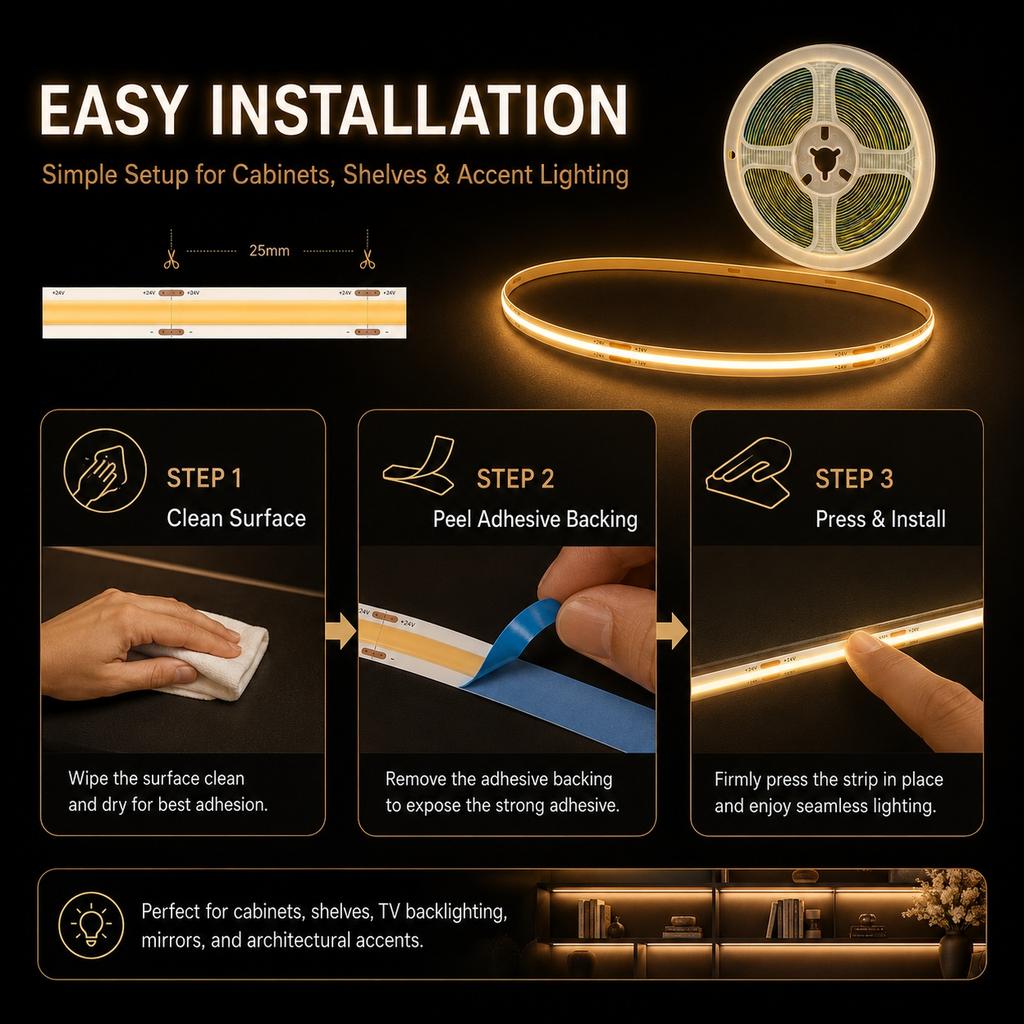 Motion Sensor Led COB Light Strip Battery Usb Powered 5V Auto ON/OFF Liner Lighting Diode for Cabinet Wardrobe Kitchen Staircase