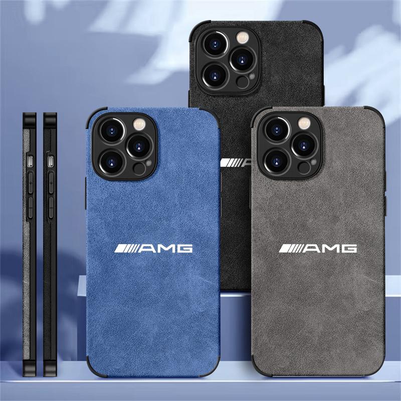 For Benz AMG Logo Suede Car All Inclusive Phone Case For iPhone 17 16 15 13 14 12 Pro Max Mini 8 XR XS 16 Plus 15Pro MAX Cover LL3