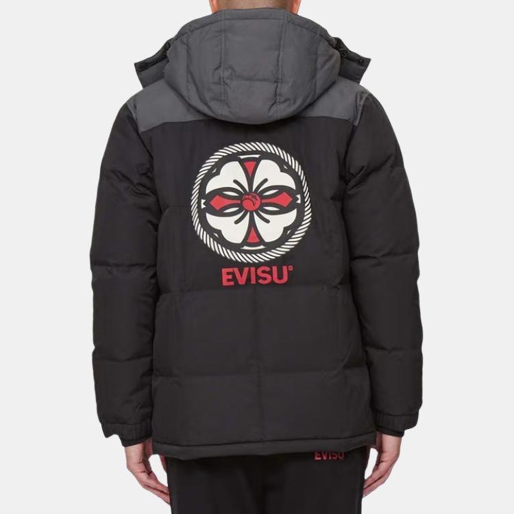 Fukushin Evisu Desenli Kapüşonlu Fermuarlı Sade Ceket Mont Erkek Dış Giyim Siyah 2EAEPM1NC721MLNY