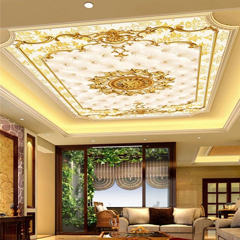 Photo Wall Paper European Style Gold Pattern Ceiling Murals Hotel Restaurant Living Room Luxury Wallpaper