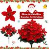 Yousheng Artificial Poinsettia Bouquet with Green Leaves 4 Fork UV Resistant Fake Silk Flower Home Table Centerpiece Indoor Outdoor Faux Bloom