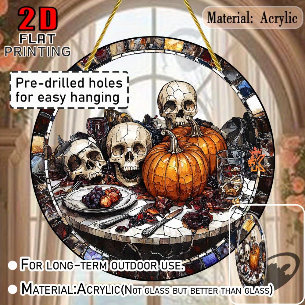 2D Flat Halloween Skull and Pumpkin Sun Catcher, Gardening Decorations, Autumn Decorations, Gifts for Halloween Fans