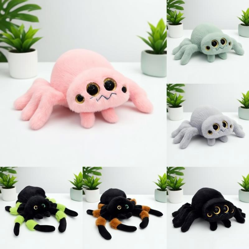 4-Eyed Spider Plush Toy Lifelike Tarantula Black Widow Spider Doll Soft Poisonous Insect Stuffed Toy Boys Birthday Gifts