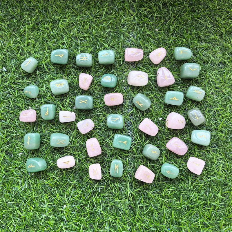 Crystal Engraved Runes Gemstone Stone Rune Set Viking Amulet Stones Divination for Healing