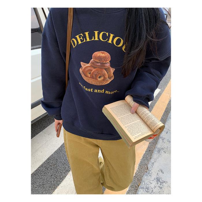 American retro donut print sweater women s oversize crew neck fleece jacket 3XL