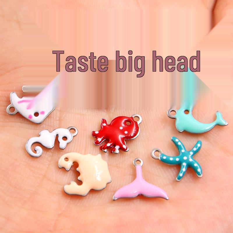 Stainless Steel Marine Life Enamel Pendants: Fish, Crab & Dolphin Charms in 9 Styles