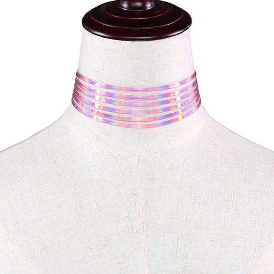 Chic Style Women Multirow 6 Layers Holographic Wide Choker Necklace Club Party
