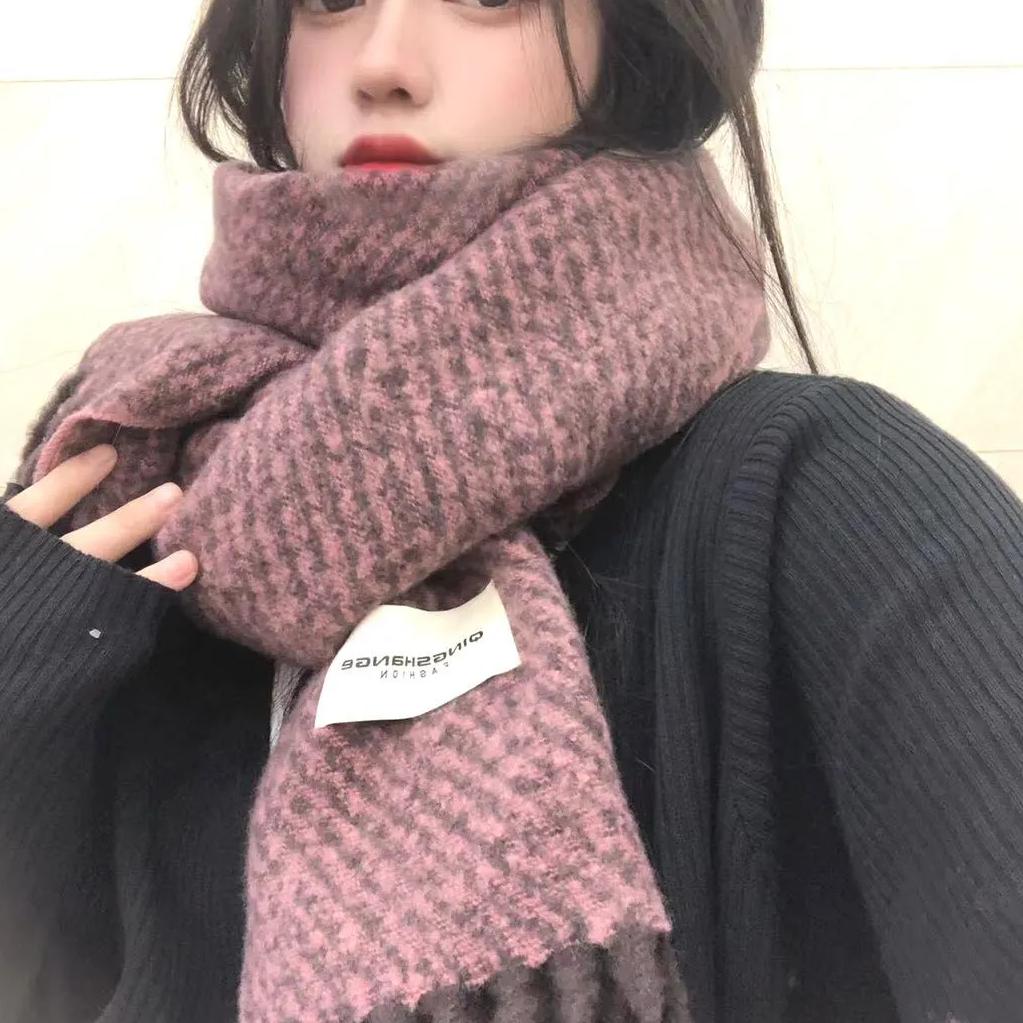 

WTEMPO Зимние универсальные повседневные длинные теплые вязаные шарфы в тон, женские утолщенные ветрозащитные шарфы, защищающие от холода One Size розовый