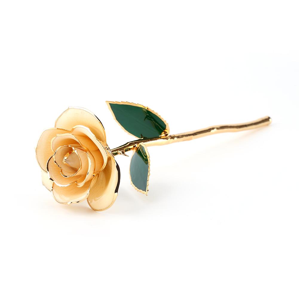 Long Stem 24k Gold Dipped Rose Flower Straight Handle Ornaments Handcrafted Gift