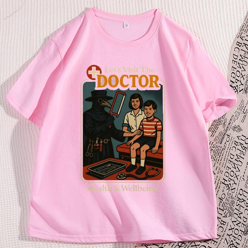 Goth Fashion Lets Visit The Doctor T Shirt Causal Cotton Short Sleve Black Humor Retro TShirt Men Women Loose Mens Clothing