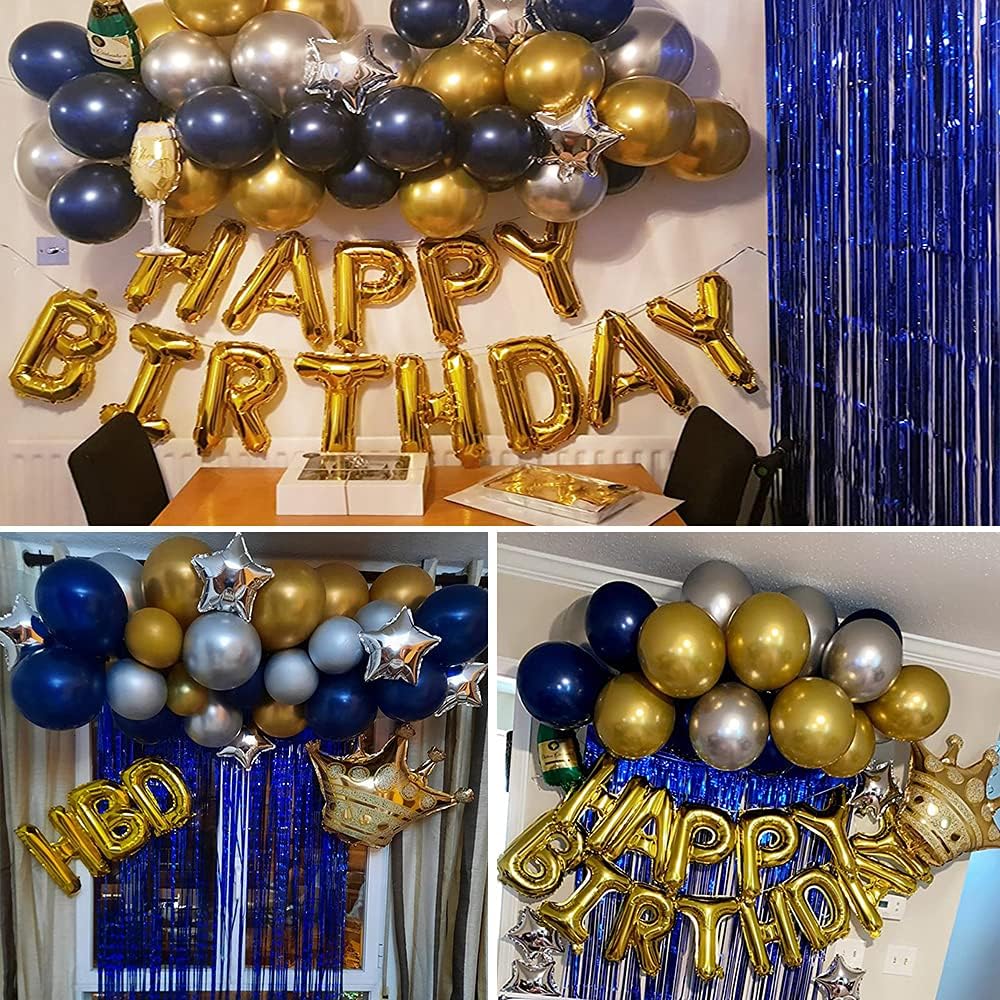 Birthday Decorations for Men, 45PCS Blue Happy Birthday Party Balloon Arch Garland 40th 60th 80th 50th 70th 18th 21st 30th Gold Silver Anniversary