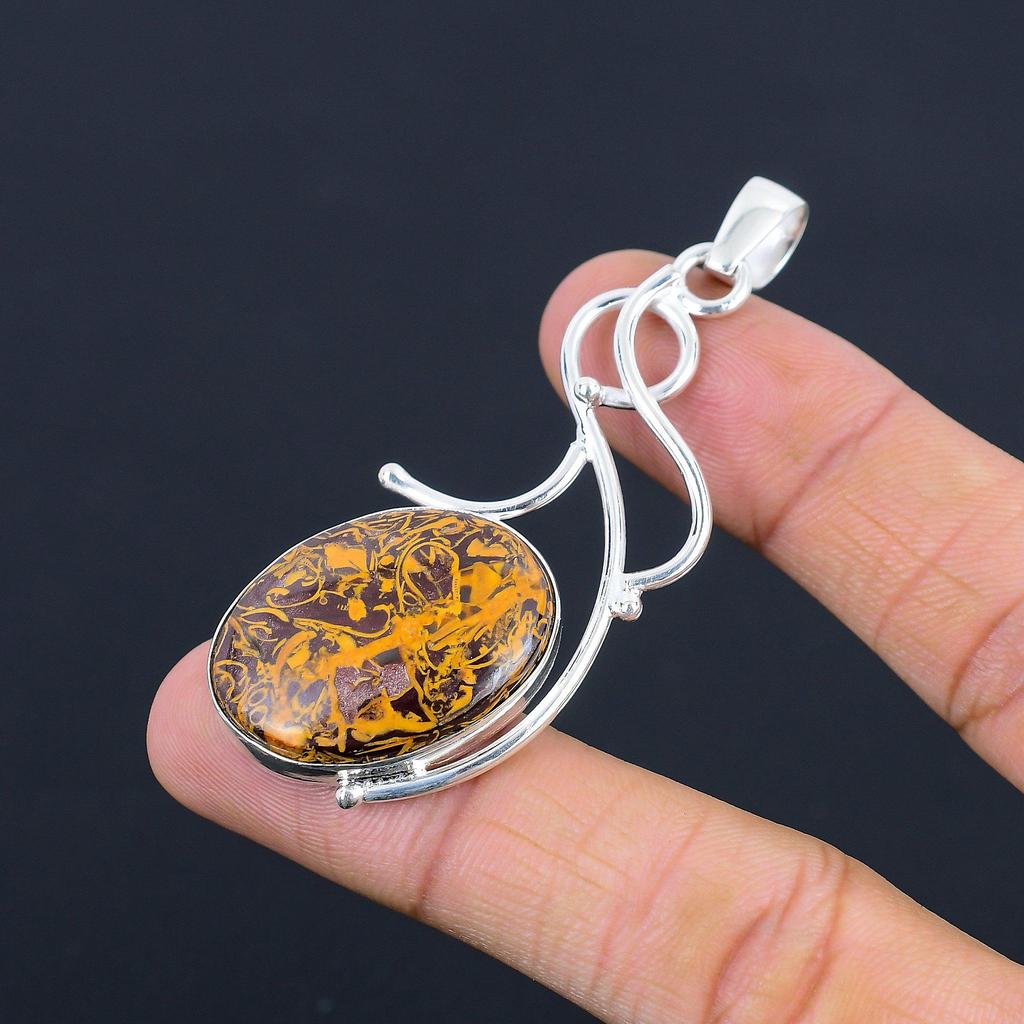 Oval Natural Mariam Jasper Sterling Silver Daughter Bezel Unique Elegant Pendant