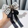 Vintage Plaids Ribbon Bowknot Brooch Pin Rhinestones Bowtie for Women Shirt Jabot Collar Pretied Necktie Clip Neckpiece