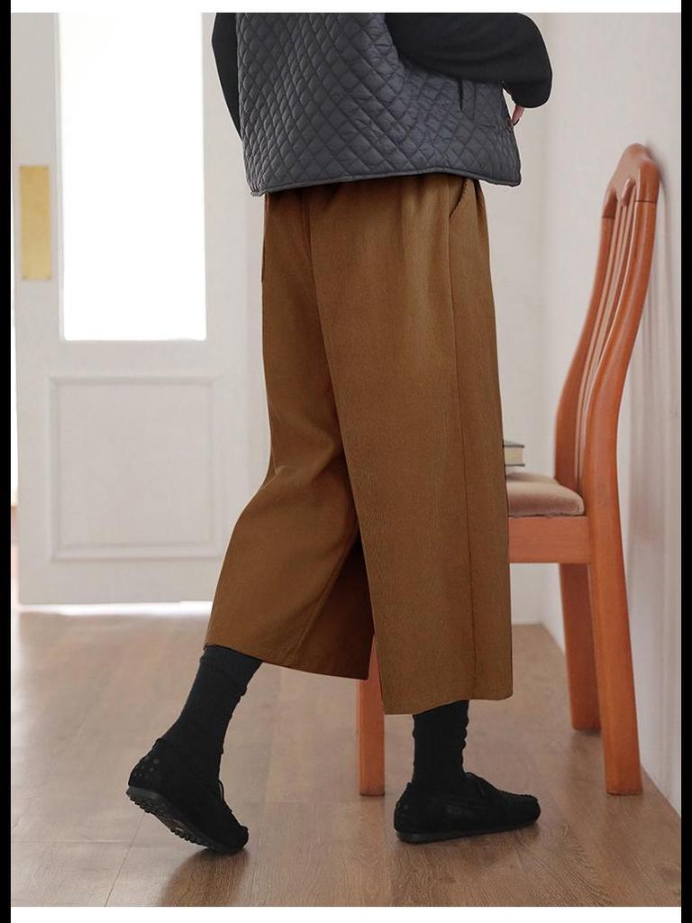 Wiosna 2025 Sztruksowe Krótkie Spodnie z Szerokimi Nogawkami: Luźny krój, Rozmiary od małych do plus size, Opcja z grubego aksamitu