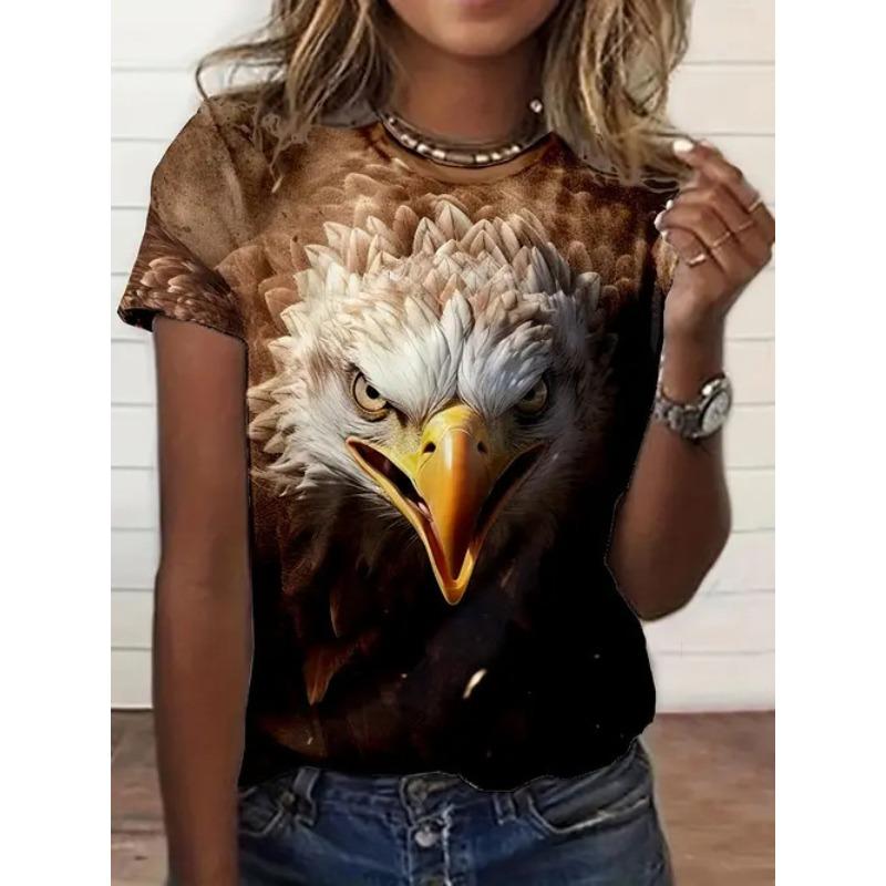 Summer Round Neck Short Sleeved Casual Versatile Top with Animal Print Women's T-shirts