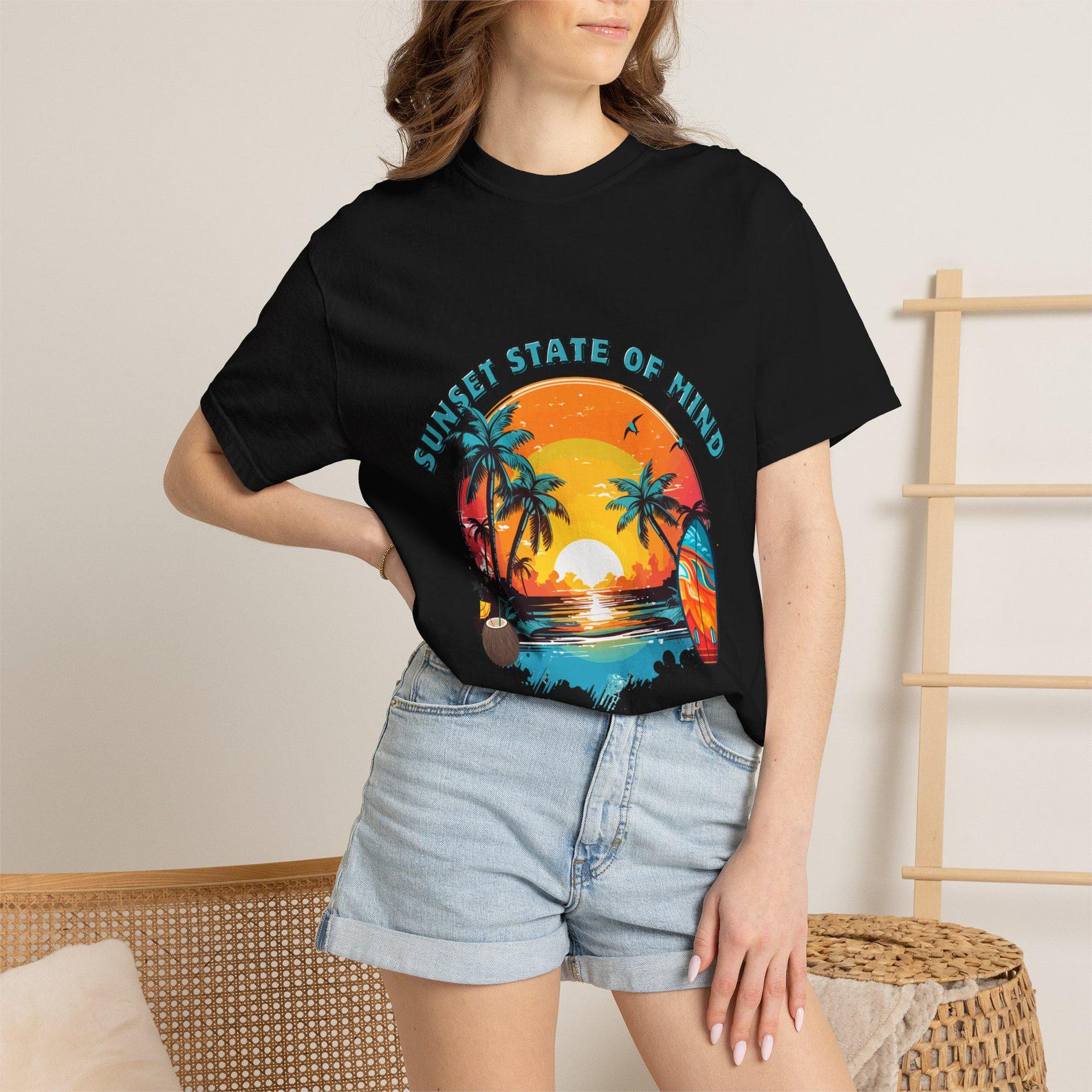 Sunset State of Mind T-shirt | Beach Palm Trees Surfboard Sunset 4XL