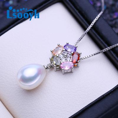 LSOOYH Natural Freshwater Pearl Necklaces For Women Colorful Flower Pendant With Chain Party Jewelry Anniversary Gift