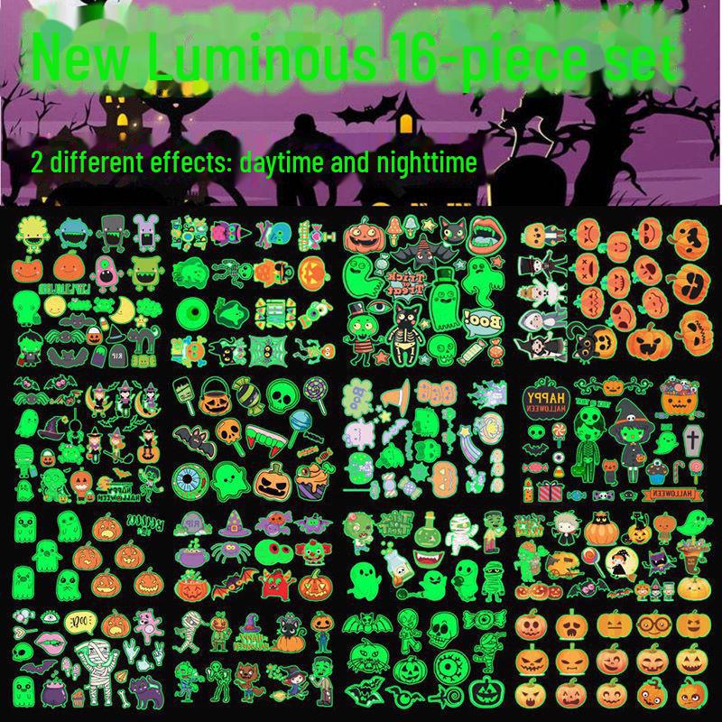 Halloween Kids' Waterproof Cartoon Tattoo Stickers - Cute Pumpkin, Ghost, and Skull Designs for Face Makeup