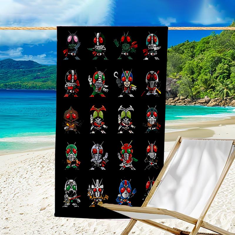 proof beach towel with a UFO Robo Grendizer3 pattern - soft,absorbent,quick-drying,machine washable - perfect for swimming,camping,bathing