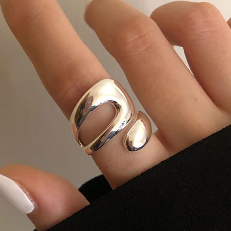 PANJBJ  925 Sterling Silver Double Layer Ring for Women Girl Gift Geometry Hollowing Out Minimalism Fashion Jewelry Wholesale