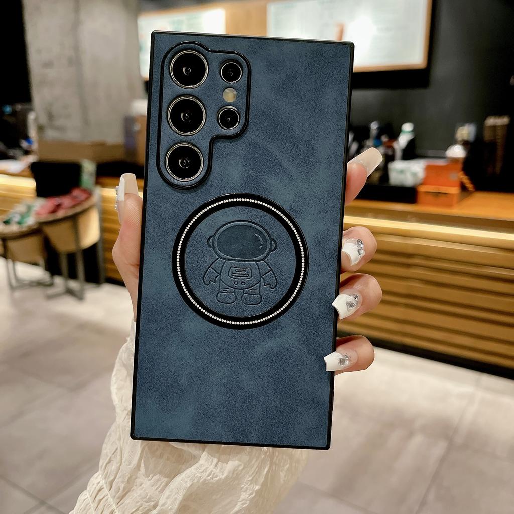 Suitable for Samsung S25ultra Lambskin Astronaut S24U Mobile Phone Case Magnetic S23 Fe Cartoon S22