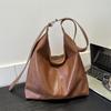 Women's Faux Leather Shoulder Bag, 2026 Trendy Solid Color Work Tote, Korean Style Zipper Closure Bucket Handbag