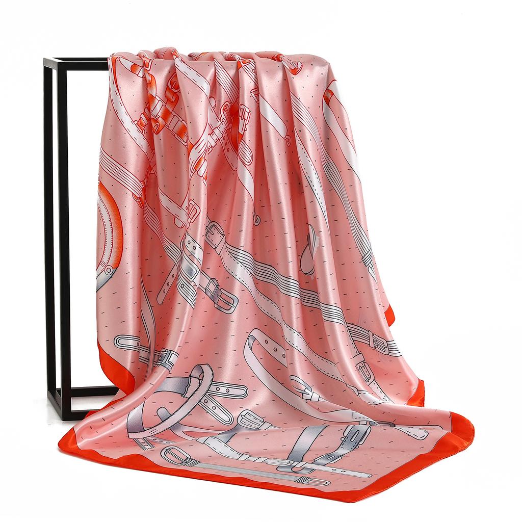 Foulard da Donna 90*90Cm Sensazione di Seta Quadrato per Capelli Collo Bandana Ufficio Sciarpa Anelli Porta-Fazzoletto Wrap