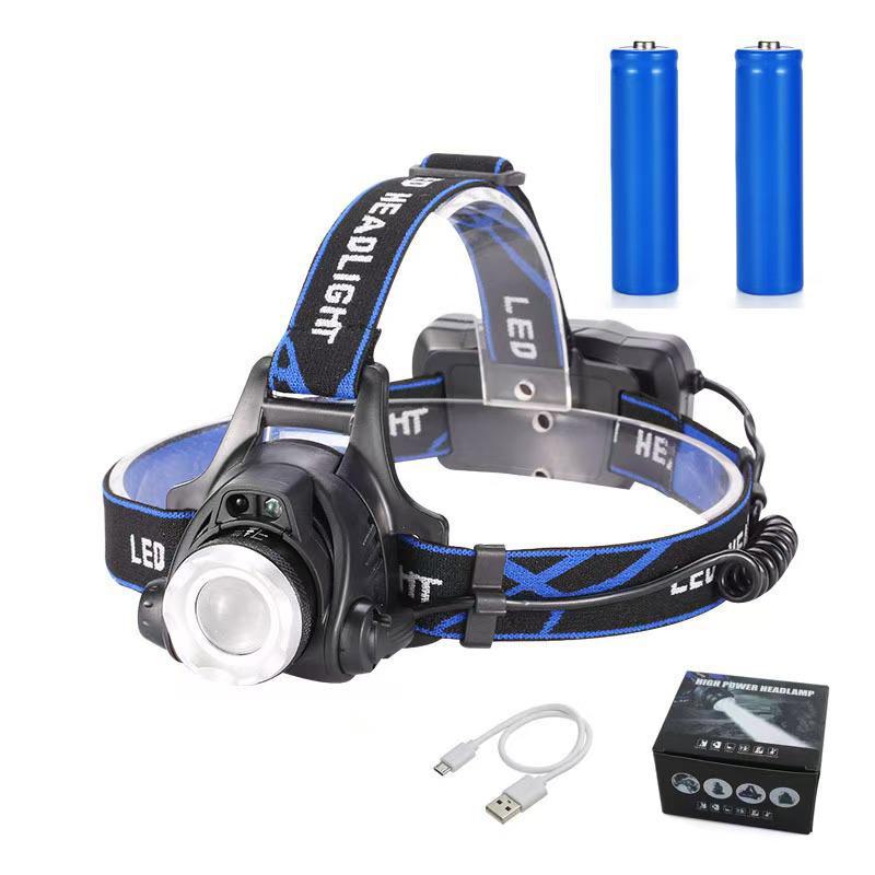 T6 LED Headlamp: Strong Light, Zoom, Induction, Ideal for Outdoor Use - Night Fishing and Mining.