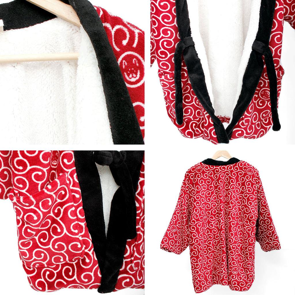 Wankodo Men's Warm Hanten Jacket, Large Size, Boa Fabric, Arabesque Print, Shiba Inu, Kyoto-Originated Mascot, Wankodo Chanchanko, 5L, Green