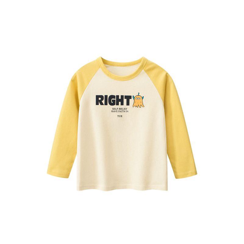 27Kids Children s Clothing Kids Spring and Autumn Long Sleeves T-Shirt Bottoming Shirt Boys Letter Jacket Baby Pure Cotton Clothes 3572m Apricot/Medium Yellow 140